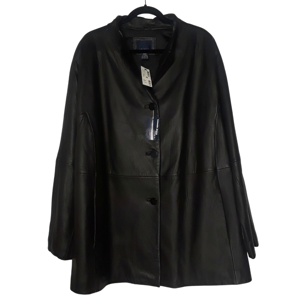 Chic Black Leather Button-Up Cape